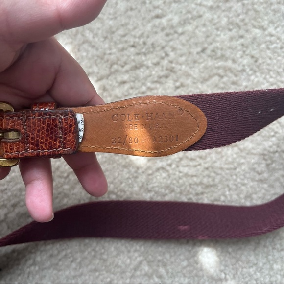 Cole Hann | Maroon Brown Leather Belt with Gold Buckle main image 5
